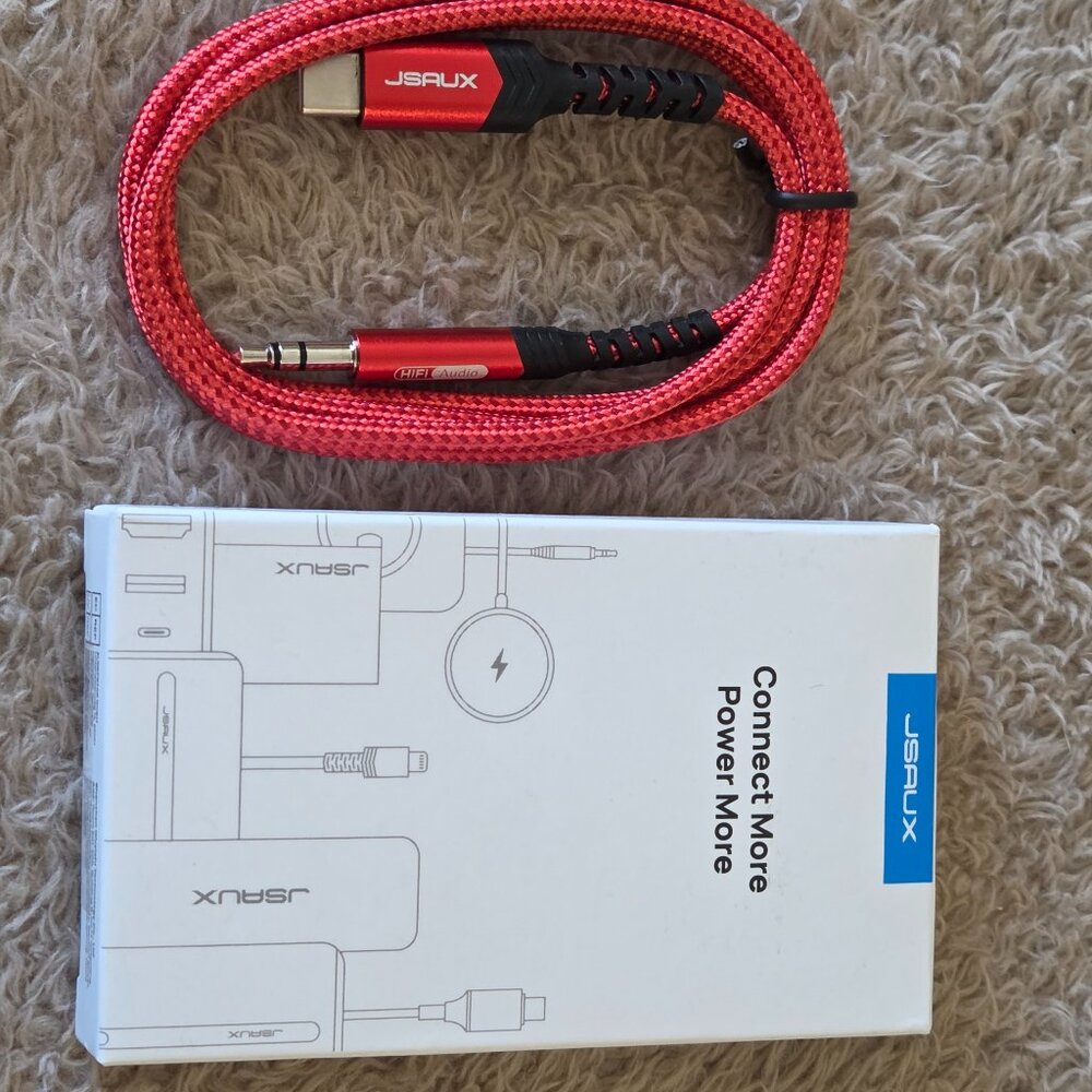 JSAUX USB-C to 3.5mm Aux Cable, 1 m – Red